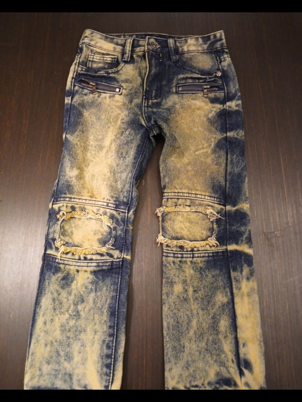 Boys Acid-Wash Distressed Jeans - Blue & Yellow